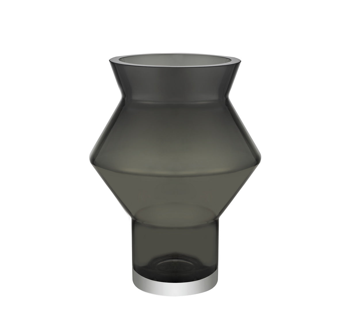 Luxury modern vase from CUZCO series, made of high-quality 9mm thick grey clear glass, featuring a trendy Aztec-inspired design.