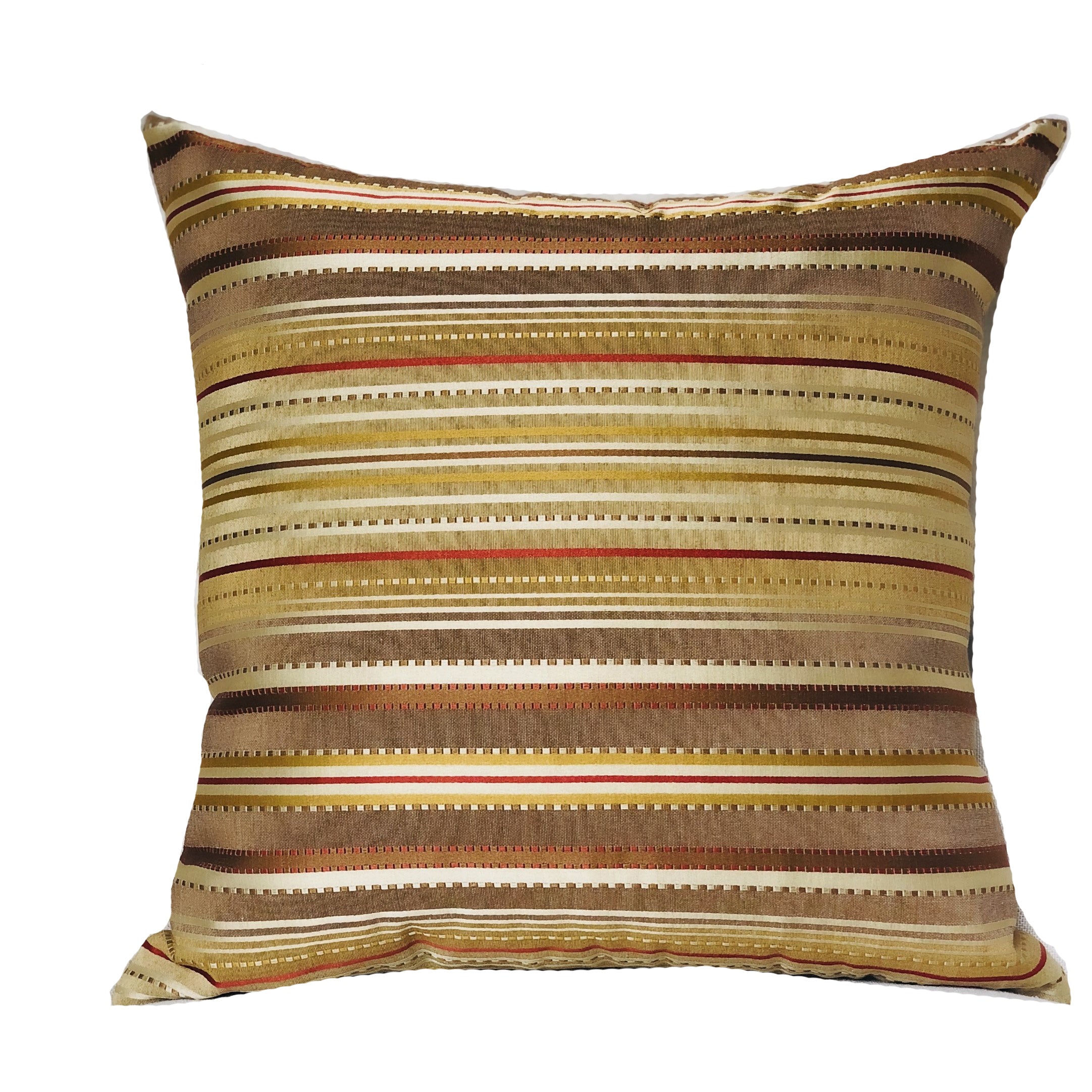 Macedonia Gold Red and Silver Handmade Luxury Pillow featuring a striped pattern with an invisible zipper, showcasing its elegant design and quality craftsmanship.