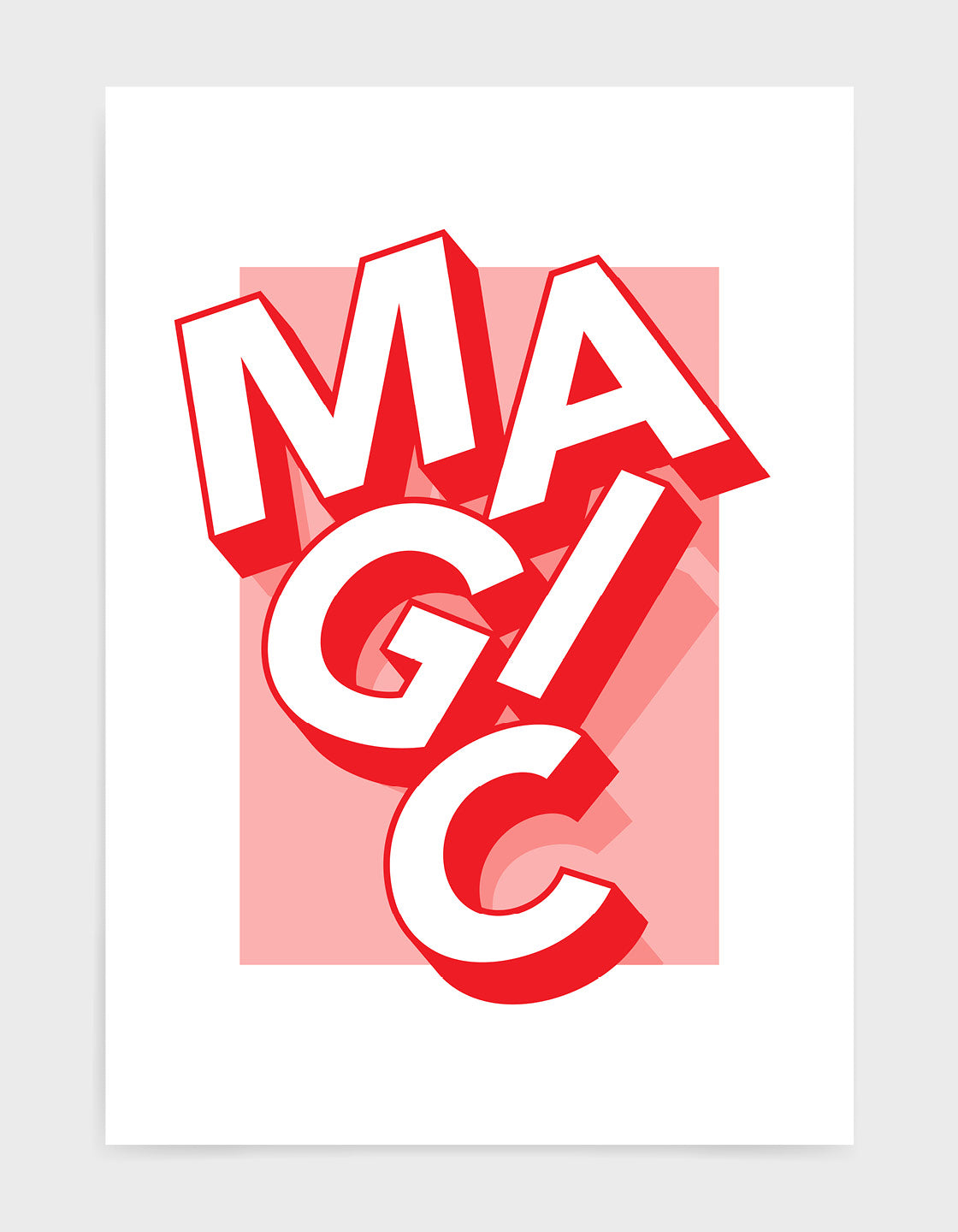 A modern typography poster featuring the word 'Magic' in bold letters, printed on heavyweight fine art paper.