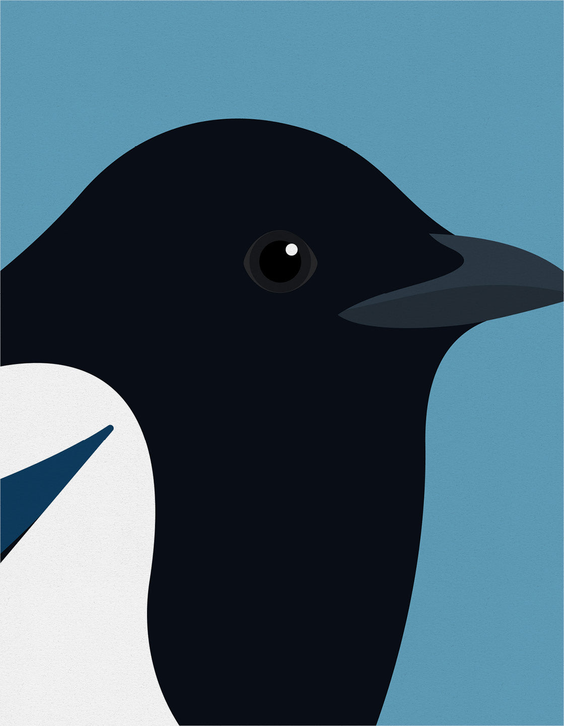 A minimalist art print featuring a Magpie, showcasing its elegant form and striking colors against a neutral background.