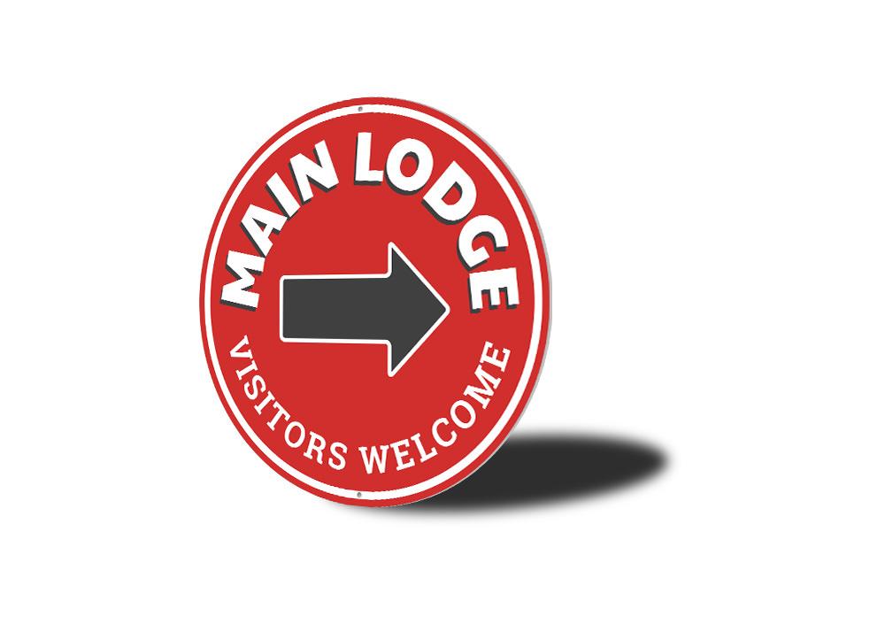 Customizable Main Lodge Sign made of high-quality aluminum, featuring a ski theme, perfect for home decor.