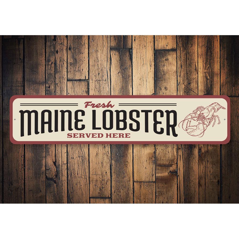 Maine Lobster Seafood Shack Sign made of high-quality aluminum, featuring vibrant colors and a nautical design, perfect for seafood lovers.