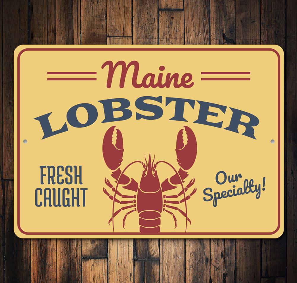 Maine Lobster Sign made of high-quality aluminum, featuring a vibrant design perfect for beach houses and seafood restaurants.