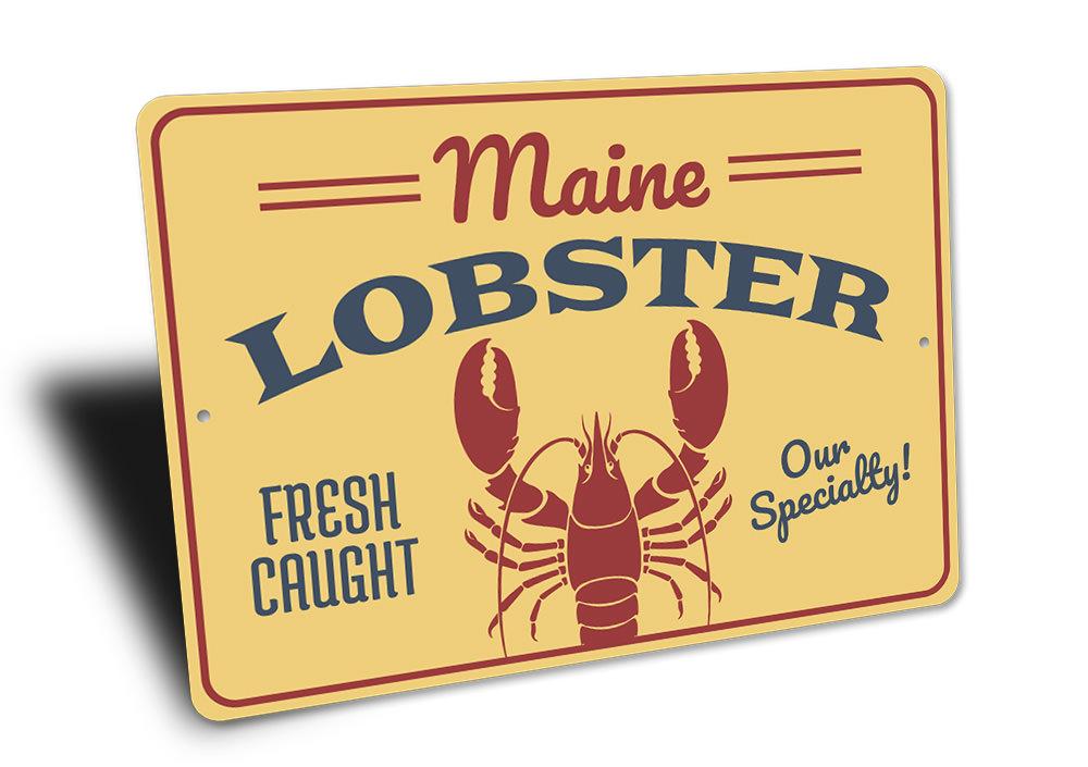 Maine Lobster Sign made of high-quality aluminum, featuring a vibrant design perfect for beach houses and seafood restaurants.