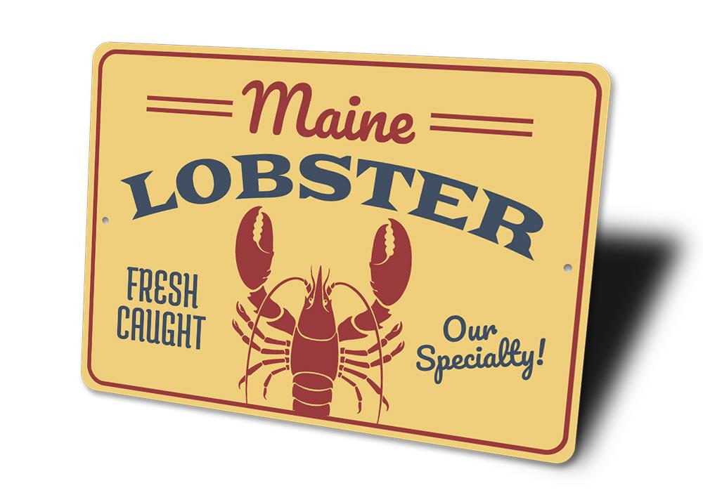 Maine Lobster Sign made of high-quality aluminum, featuring a vibrant design perfect for beach houses and seafood restaurants.