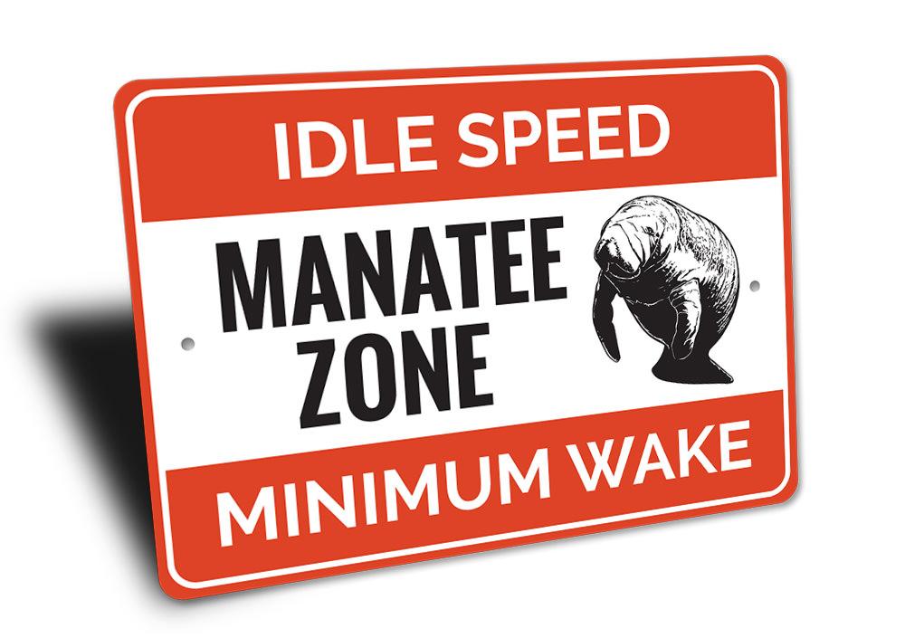 Manatee Zone Sign made of durable aluminum, featuring a beach-themed design, perfect for coastal decor.