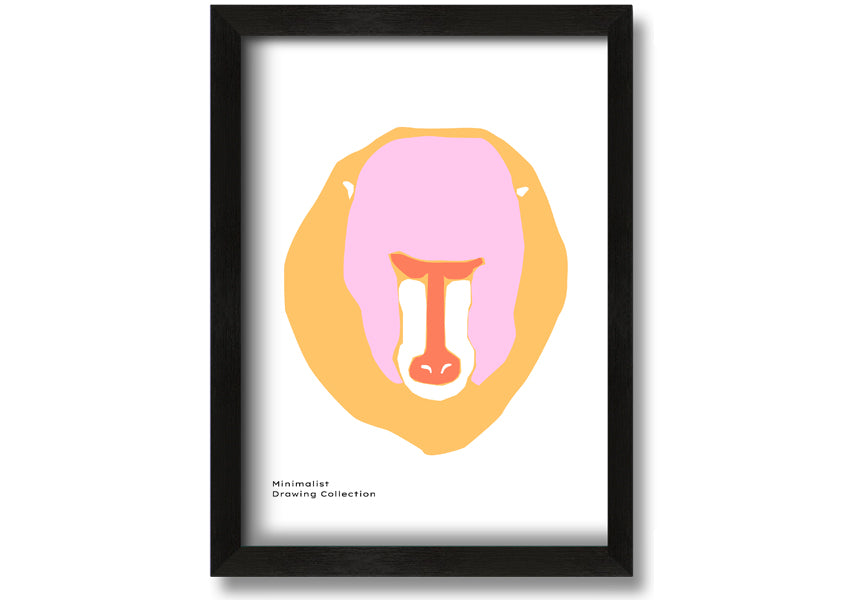 A vibrant framed print of a mandrill's face, showcasing its colorful features, ready to hang.