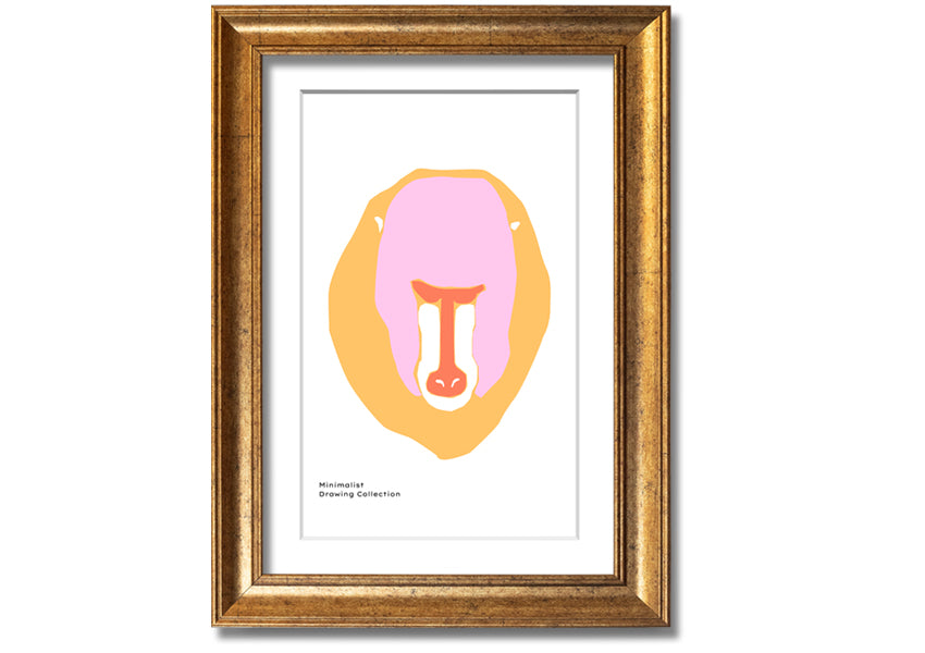 A vibrant framed print of a mandrill's face, showcasing its colorful features, ready to hang.