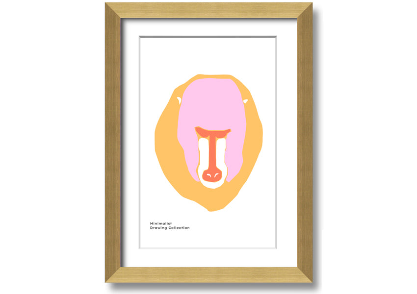 A vibrant framed print of a mandrill's face, showcasing its colorful features, ready to hang.