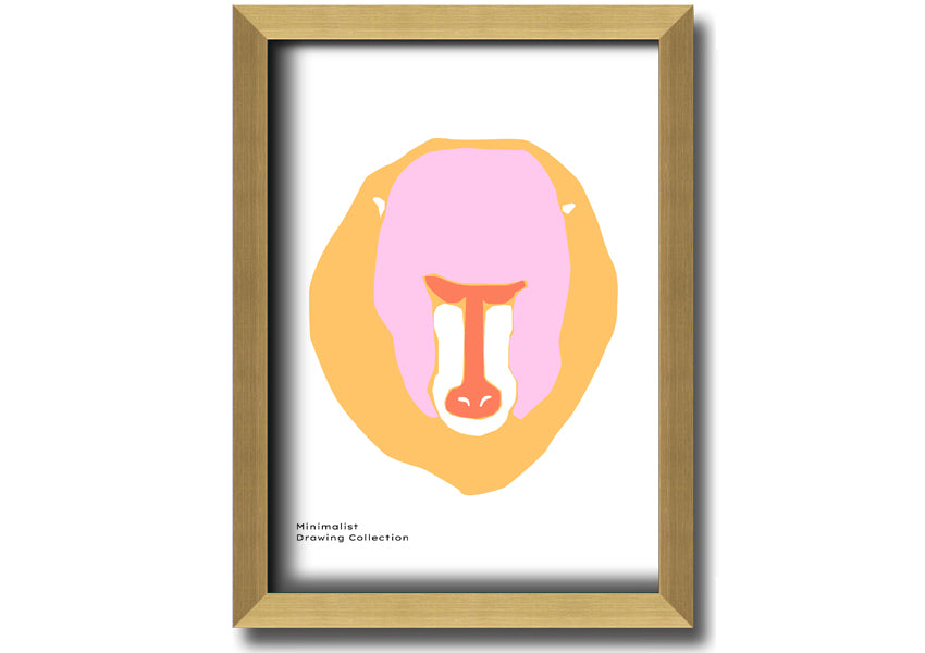 A vibrant framed print of a mandrill's face, showcasing its colorful features, ready to hang.