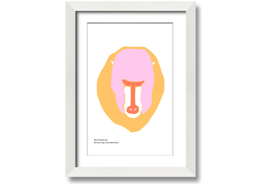 A vibrant framed print of a mandrill's face, showcasing its colorful features, ready to hang.