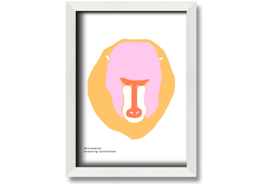 A vibrant framed print of a mandrill's face, showcasing its colorful features, ready to hang.