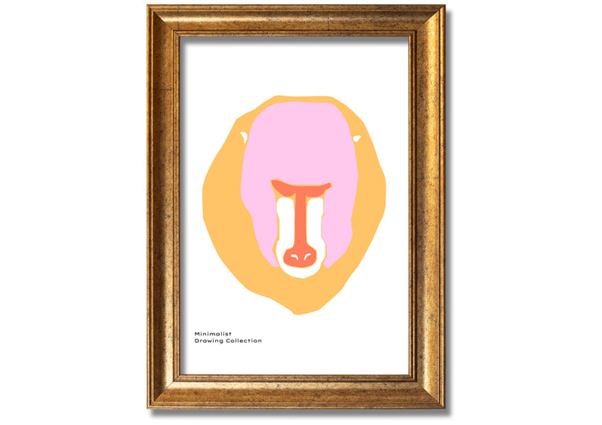 A vibrant framed print of a mandrill's face, showcasing its colorful features, ready to hang.