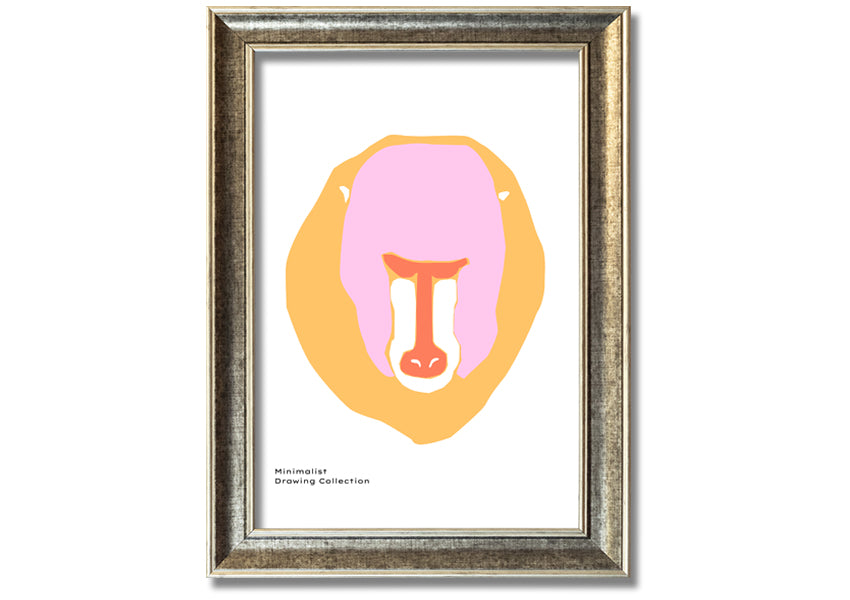 A vibrant framed print of a mandrill's face, showcasing its colorful features, ready to hang.