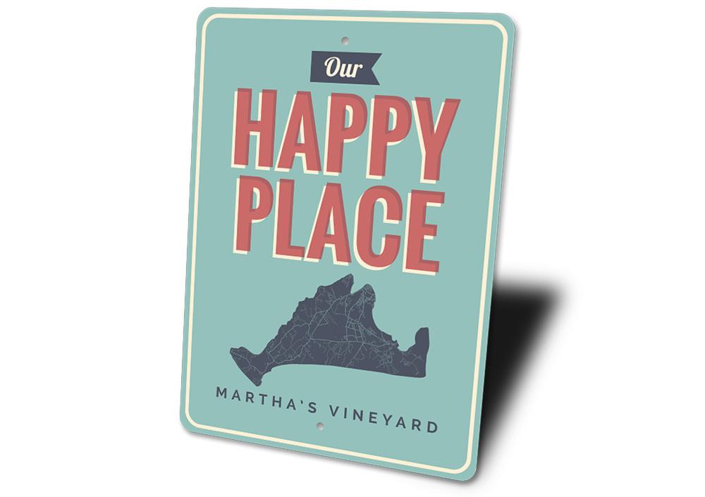 Marthas Vineyard Beach House Sign made of high-quality aluminum, featuring customizable text and pre-drilled holes for easy mounting.