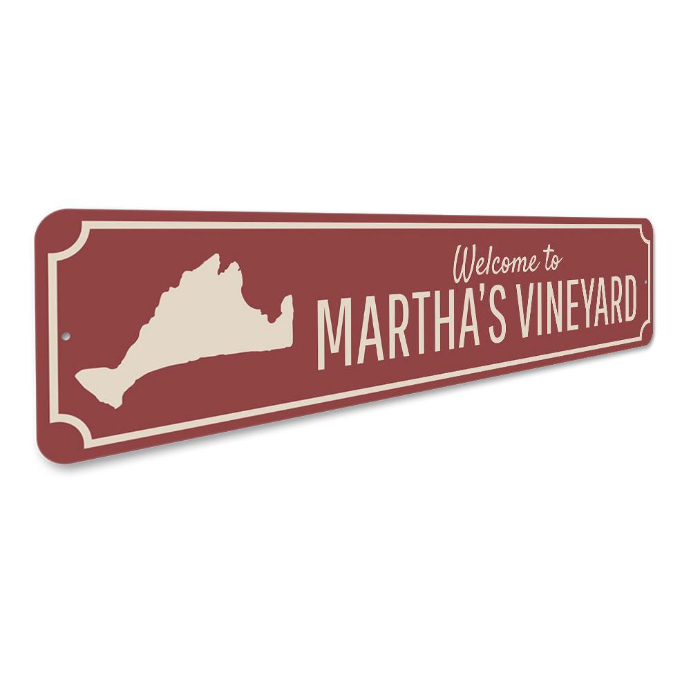 Marthas Vineyard Welcome Sign made of high-quality aluminum, featuring a charming design suitable for indoor and outdoor decor.