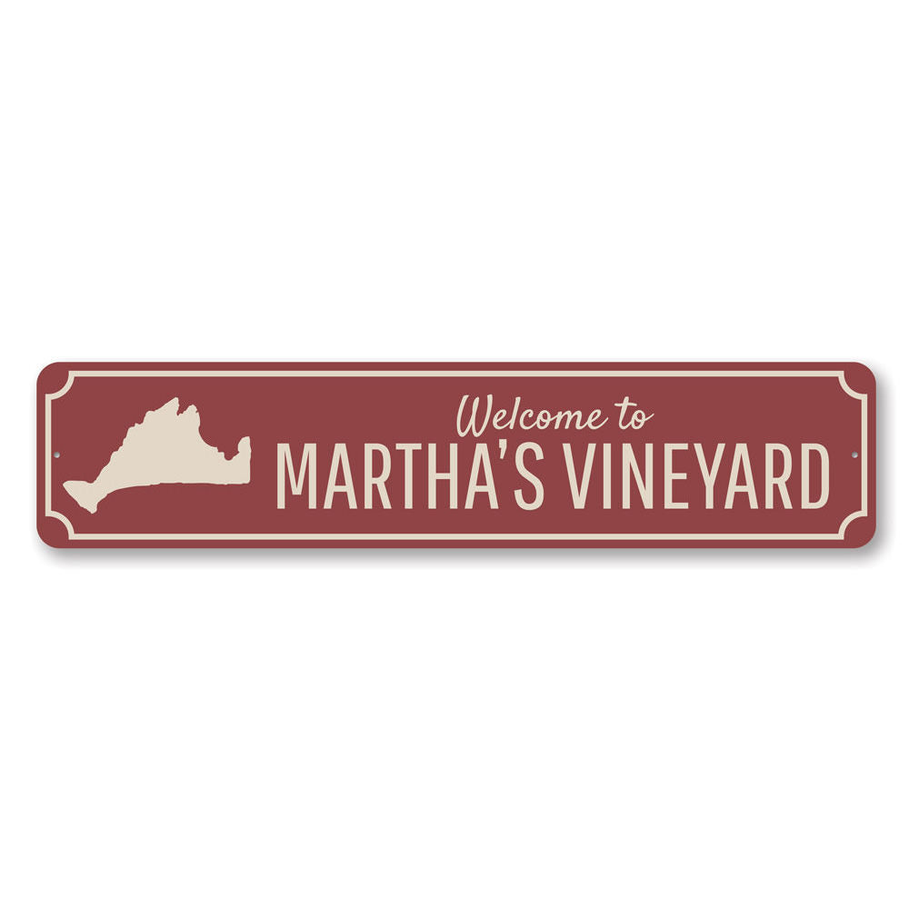 Marthas Vineyard Welcome Sign made of high-quality aluminum, featuring a charming design suitable for indoor and outdoor decor.