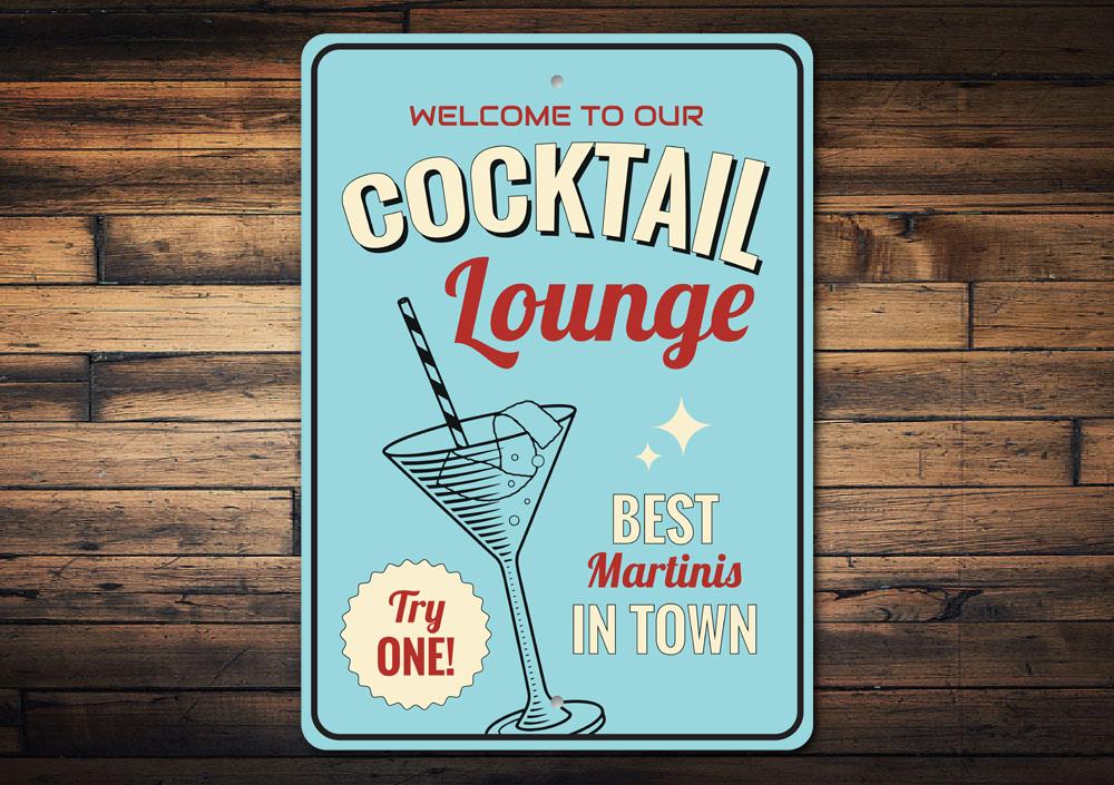 A stylish Martini Sign made of high-quality aluminum, featuring a customizable design perfect for home decor.