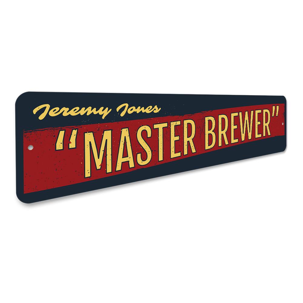 Master Brewer Sign made of high-quality aluminum, featuring customizable text, ideal for home decor.