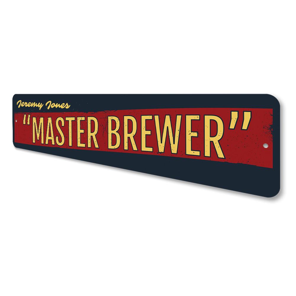 Master Brewer Sign made of high-quality aluminum, featuring customizable text, ideal for home decor.