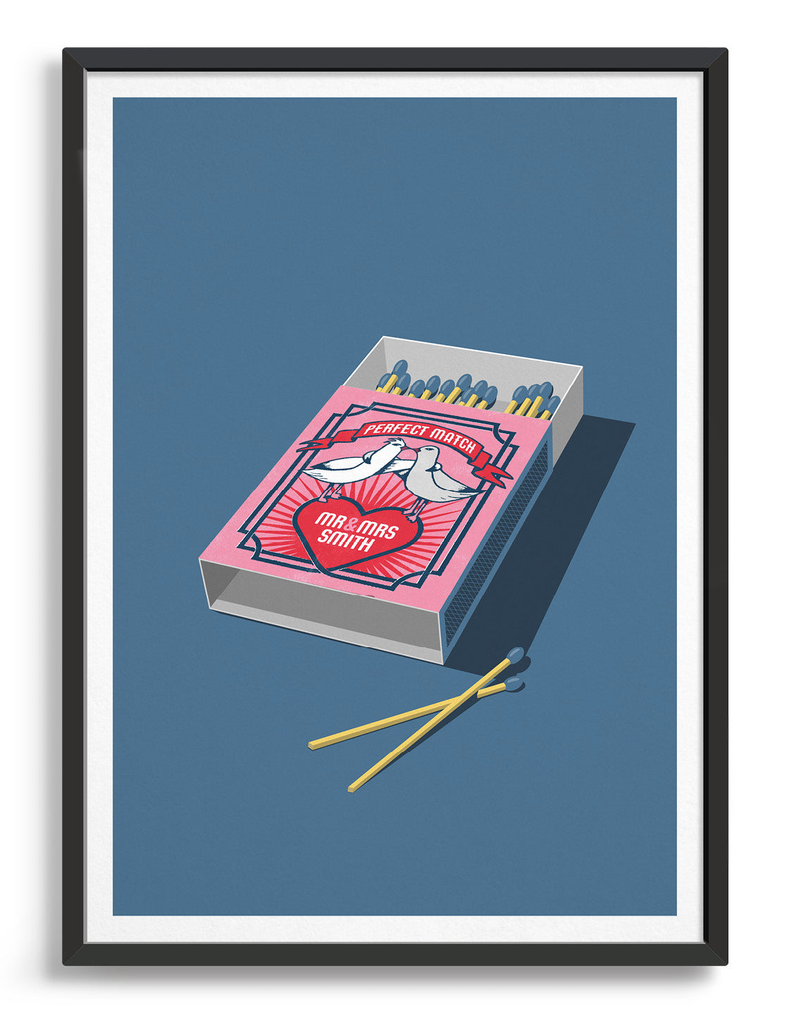 Personalised Matchbox art print featuring a heart design, perfect for anniversaries and engagements.