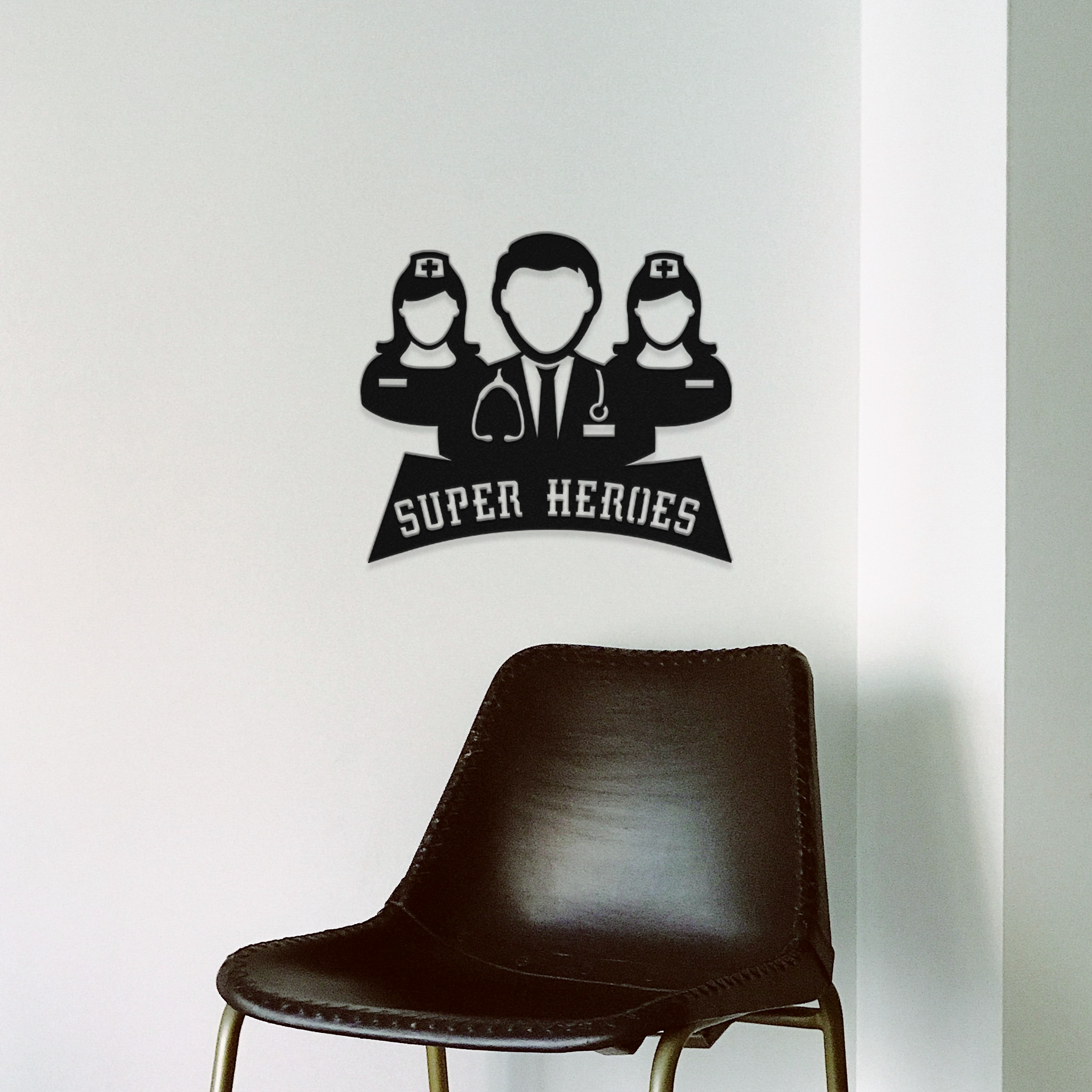 Medic Superheroes Metal Wall Art made from 16 gauge steel, featuring a low gloss finish, honoring frontline workers.