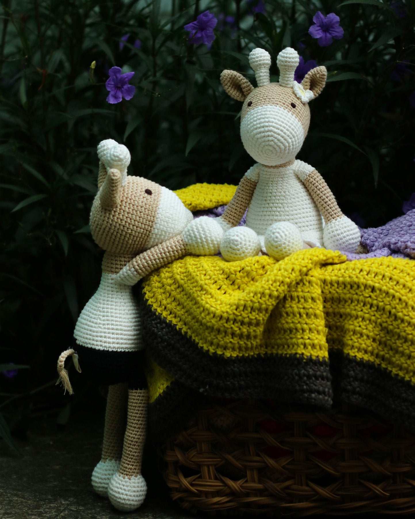 Handmade crochet toy of a deer girl, crafted from 100% cotton yarn, featuring intricate stitching and a soft, cuddly design.