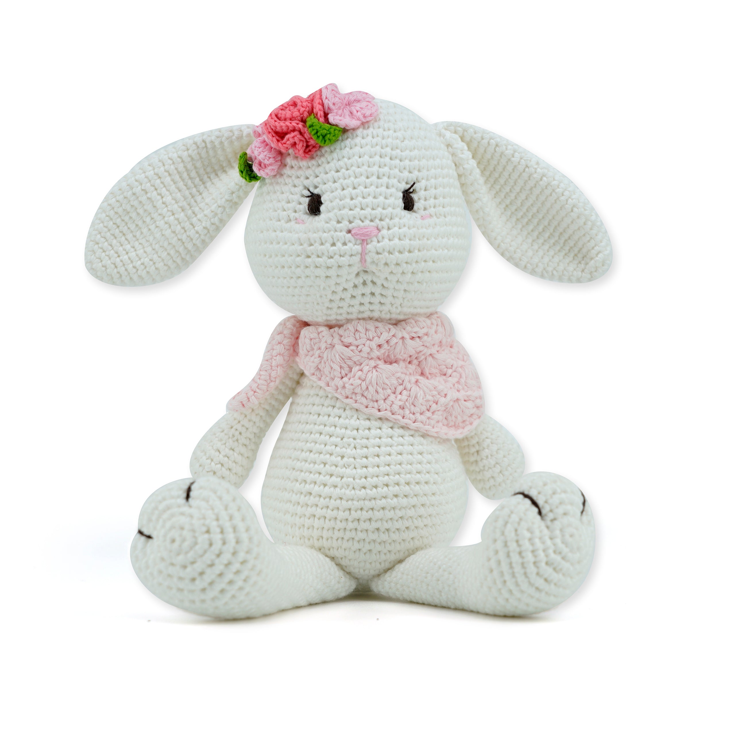 Medium Sitting Rabbit V2, a handmade crochet toy made from 100% cotton yarn, featuring a soft texture and charming design.