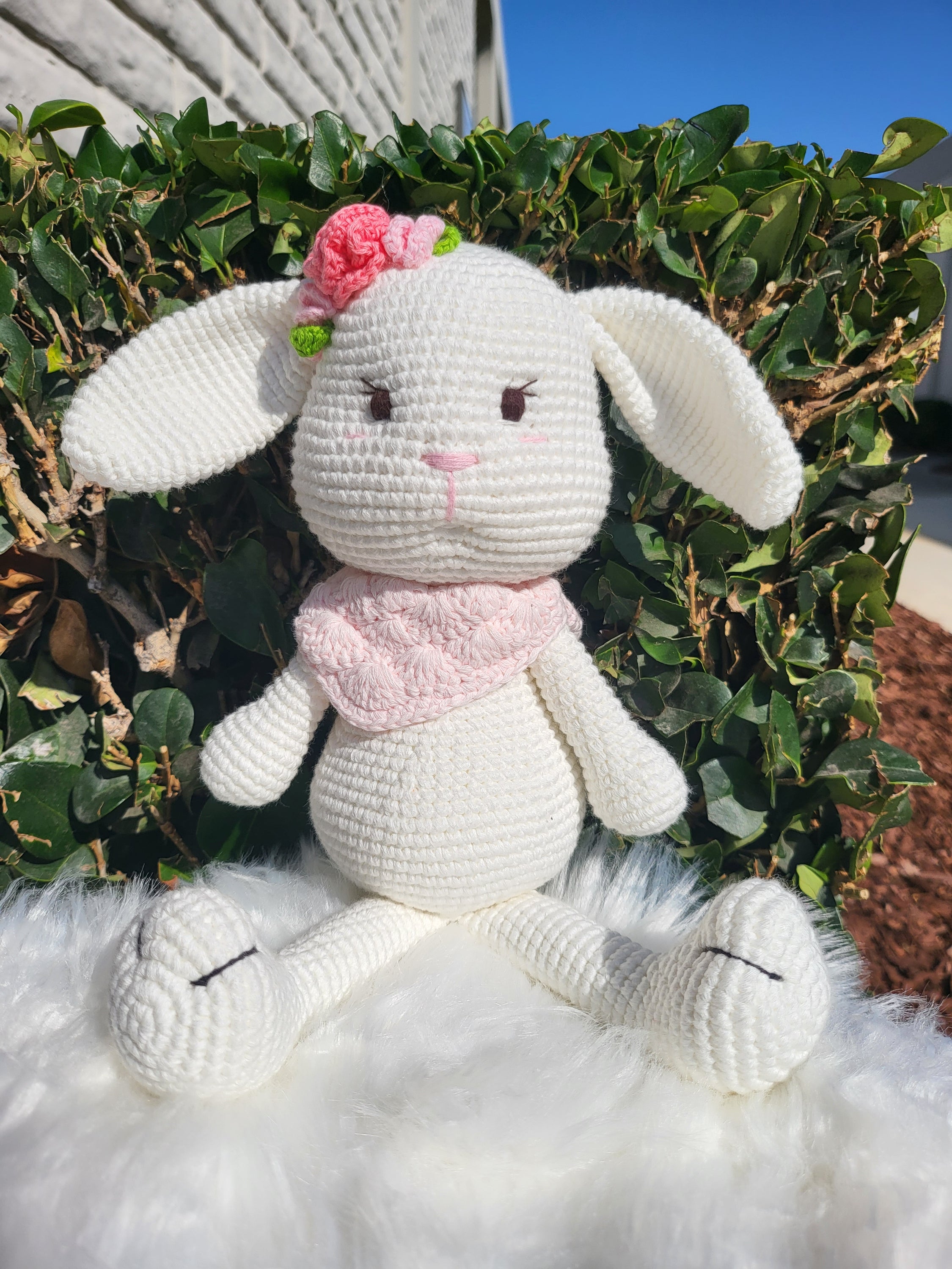 Medium Sitting Rabbit V2, a handmade crochet toy made from 100% cotton yarn, featuring a soft texture and charming design.