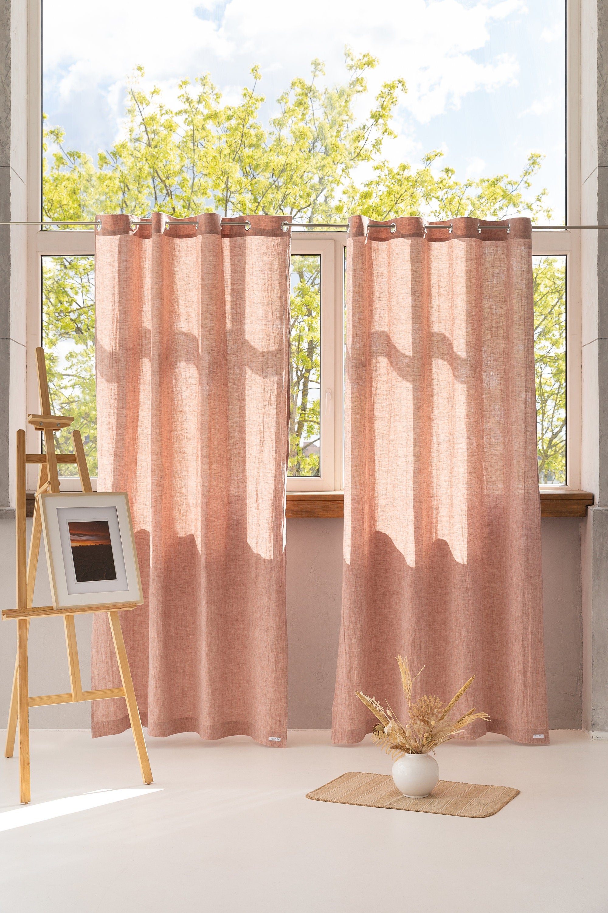 Melange Burgundy linen curtain with grommets, showcasing a rich burgundy color and elegant draping, perfect for modern interiors.