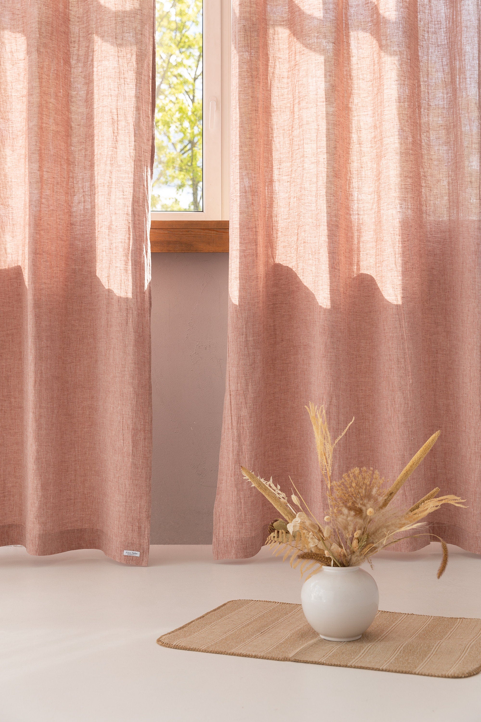 Melange Burgundy linen curtain with grommets, showcasing a rich burgundy color and elegant draping, perfect for modern interiors.