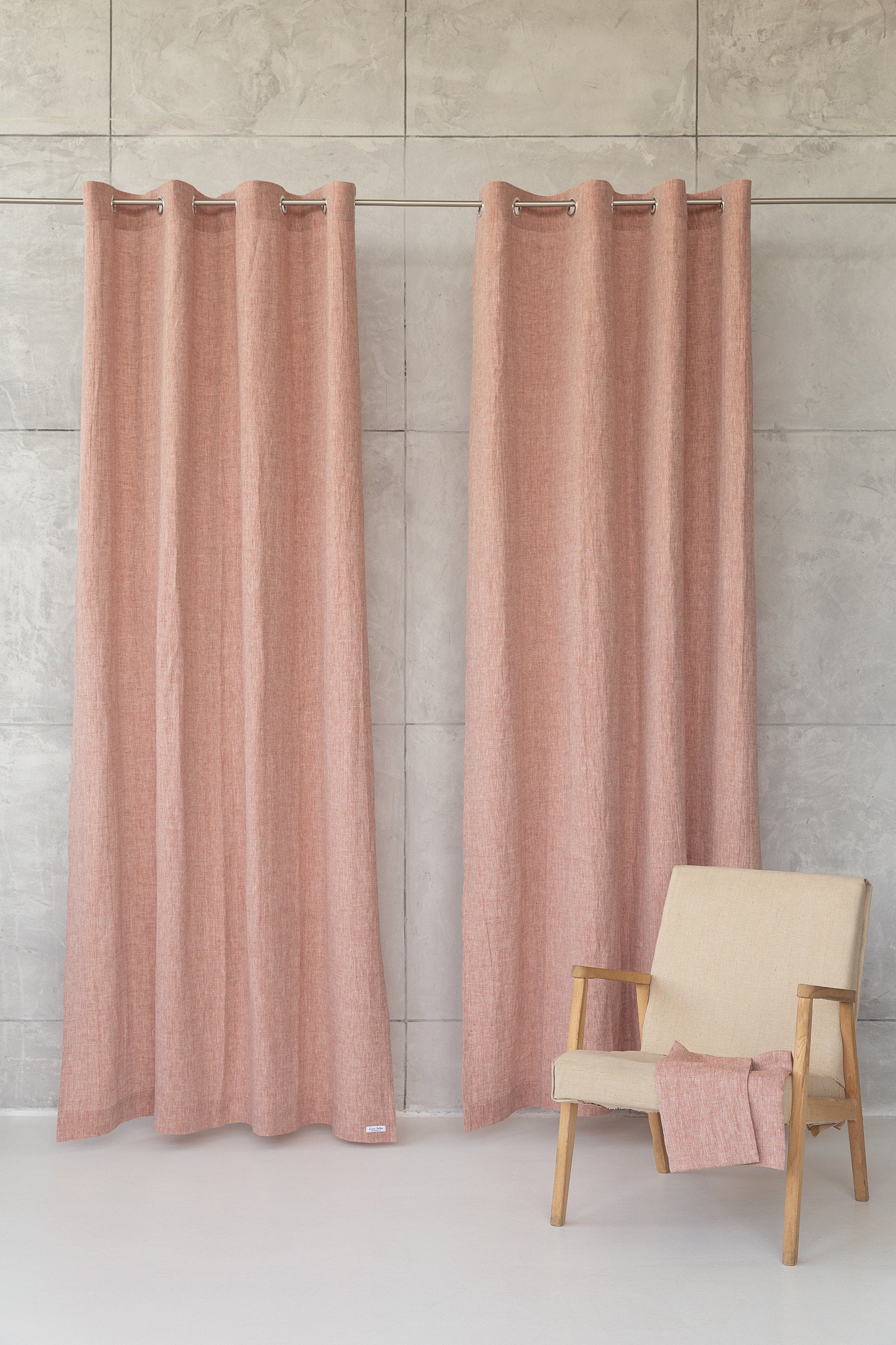 Melange Burgundy linen curtain with grommets, showcasing a rich burgundy color and elegant draping, perfect for modern interiors.