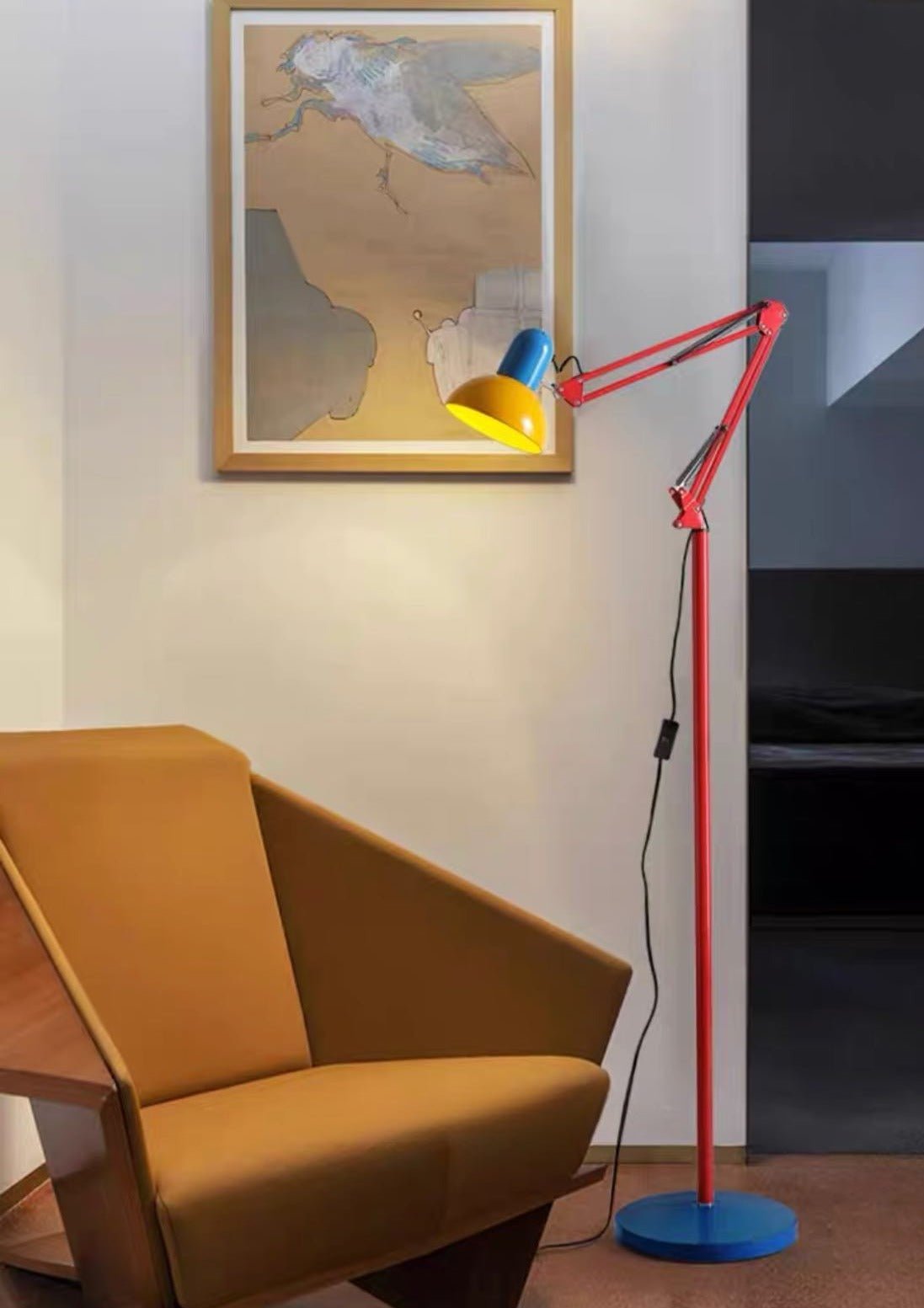 Memphis Retro Tall Metal Floor Lamp showcasing vibrant colors and full spectrum LED light, perfect for reading and enhancing decor.