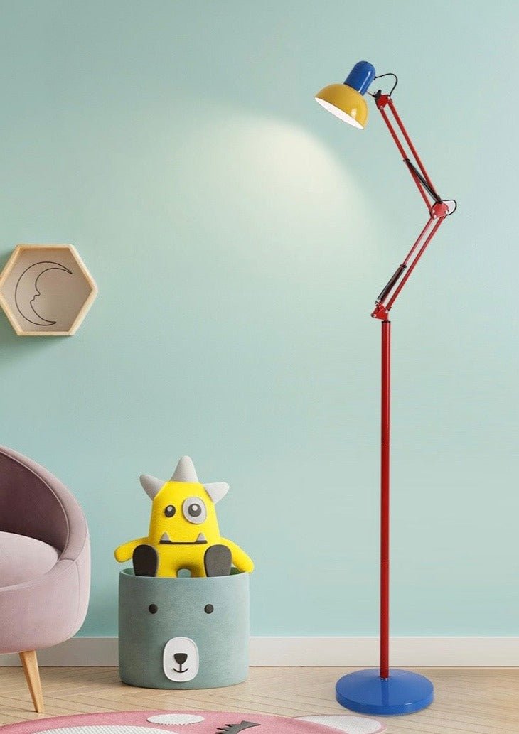 Memphis Retro Tall Metal Floor Lamp showcasing vibrant colors and full spectrum LED light, perfect for reading and enhancing decor.