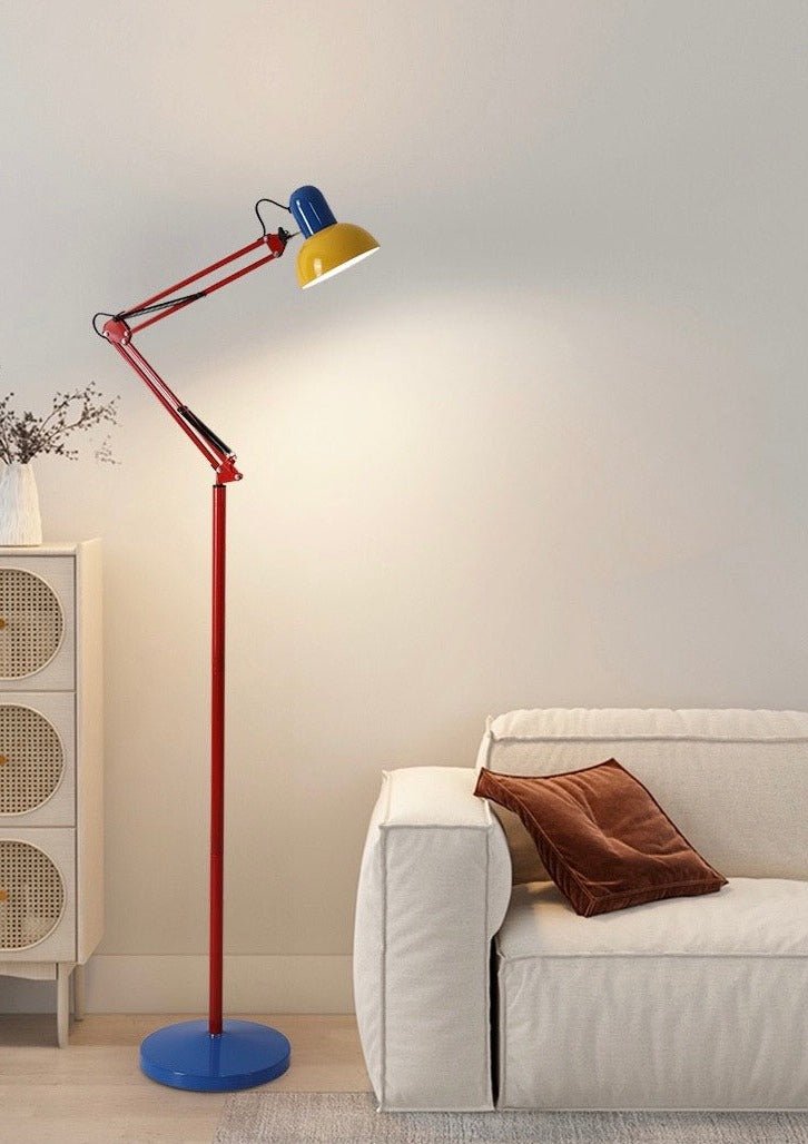 Memphis Retro Tall Metal Floor Lamp showcasing vibrant colors and full spectrum LED light, perfect for reading and enhancing decor.