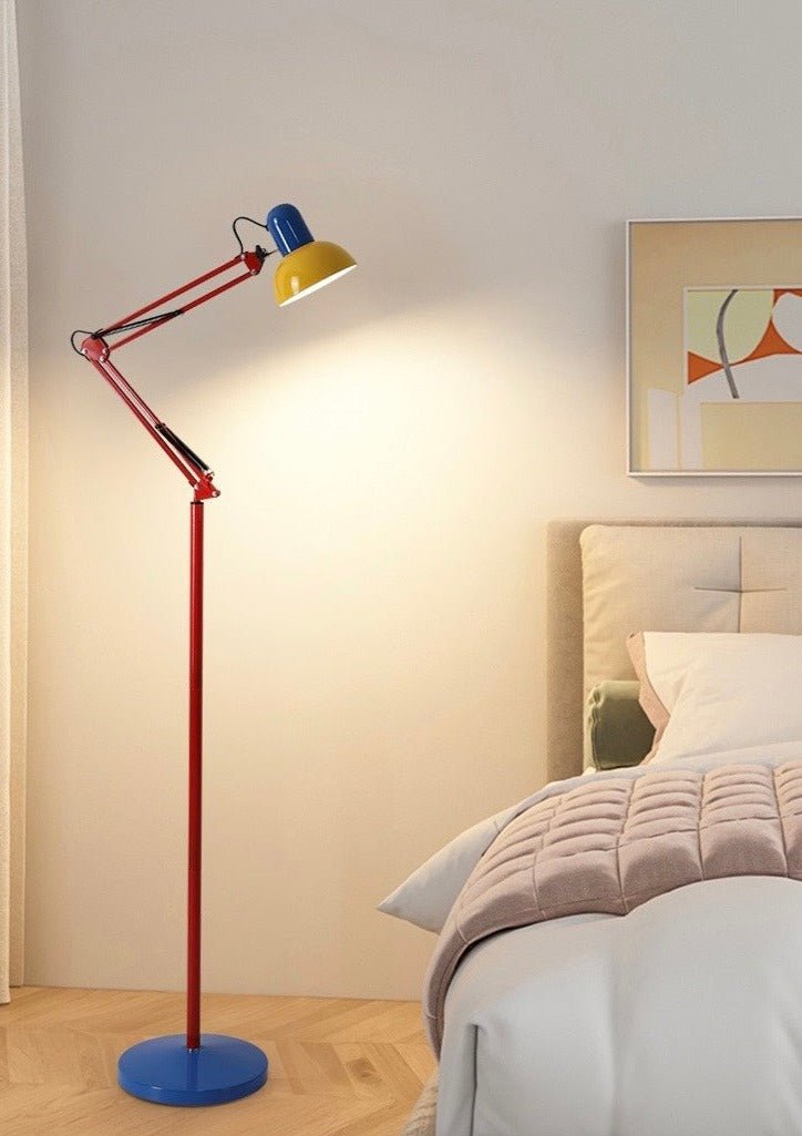 Memphis Retro Tall Metal Floor Lamp showcasing vibrant colors and full spectrum LED light, perfect for reading and enhancing decor.