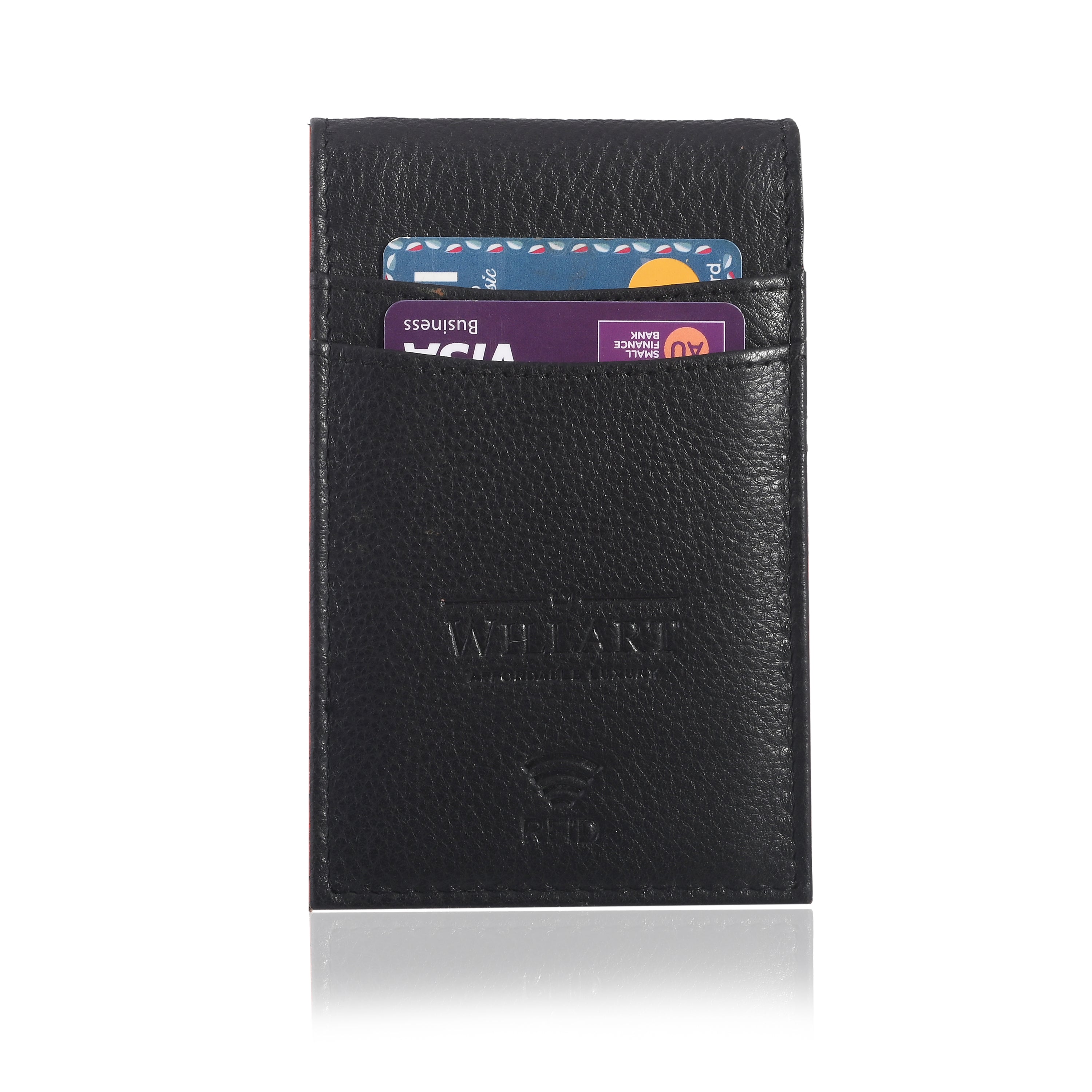 Mens Slim Wallet with Money Clip, featuring RFID blocking technology, bifold design, and integrated money clip for secure cash storage.