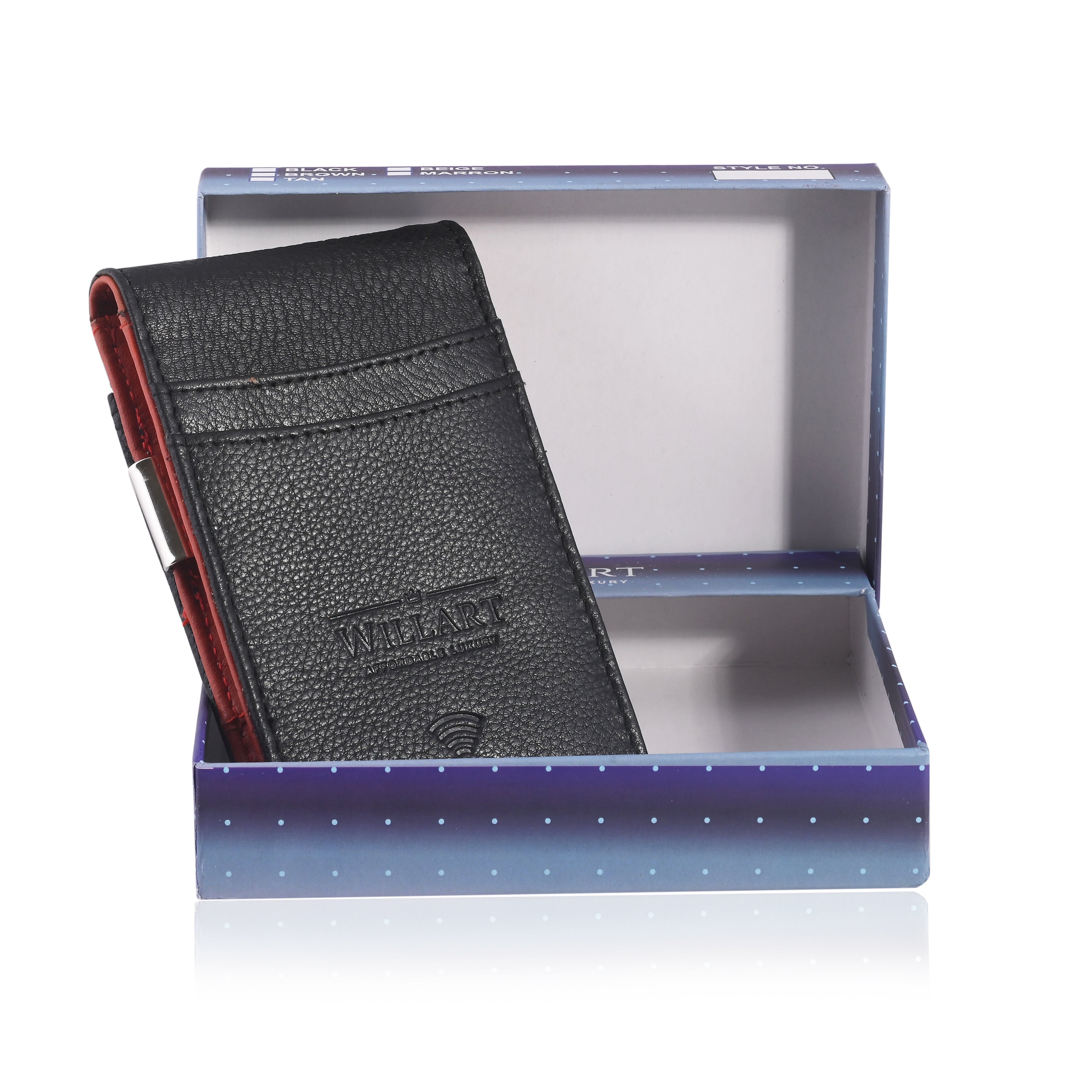 Mens Slim Wallet with Money Clip, featuring RFID blocking technology, bifold design, and integrated money clip for secure cash storage.