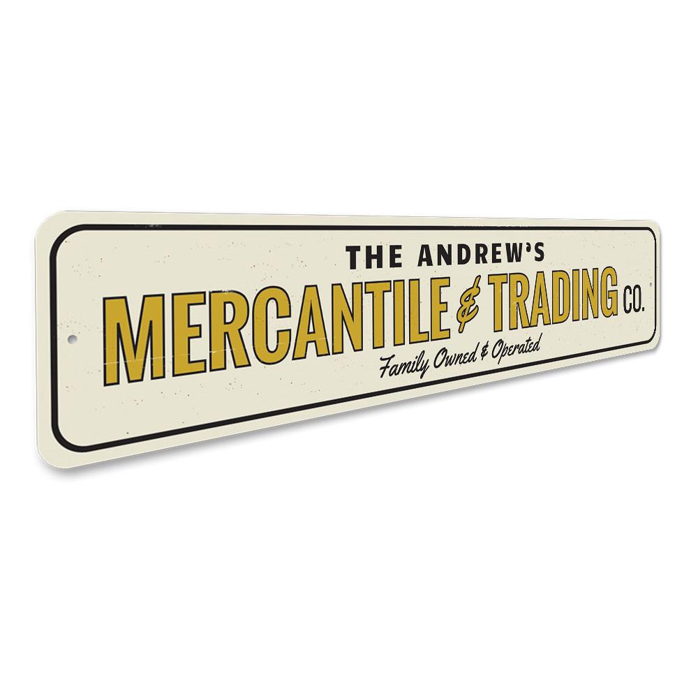 Mercantile & Trading Co decorative aluminum sign, showcasing a rustic design perfect for businesses and home decor.