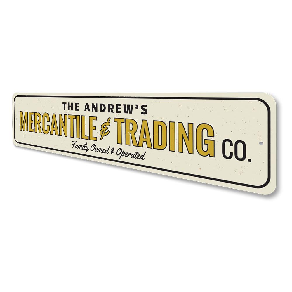 Mercantile & Trading Co decorative aluminum sign, showcasing a rustic design perfect for businesses and home decor.