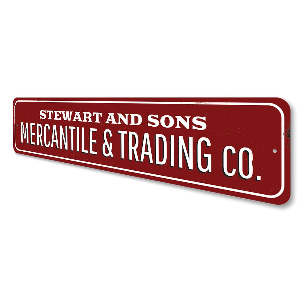 Customizable Mercantile & Trading Company aluminum sign, perfect for businesses and personal spaces, showcasing quality craftsmanship.