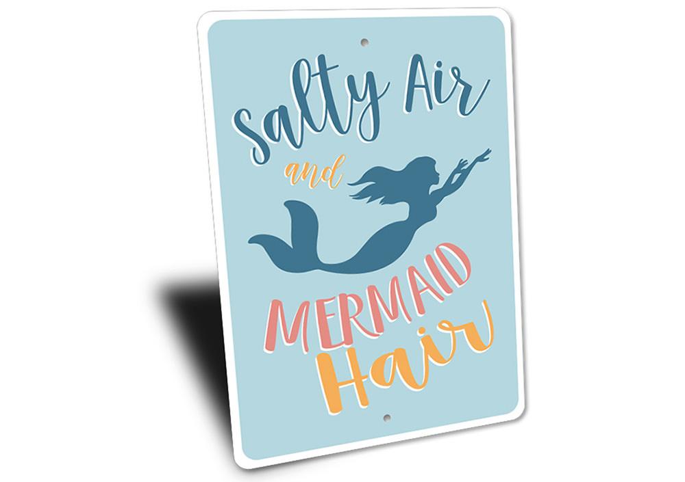 Mermaid Hair Beach Sign made of high-quality aluminum, featuring vibrant colors and a coastal design, perfect for beach houses and outdoor decor.