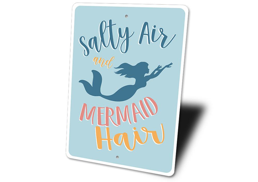 Mermaid Hair Beach Sign made of high-quality aluminum, featuring vibrant colors and a coastal design, perfect for beach houses and outdoor decor.