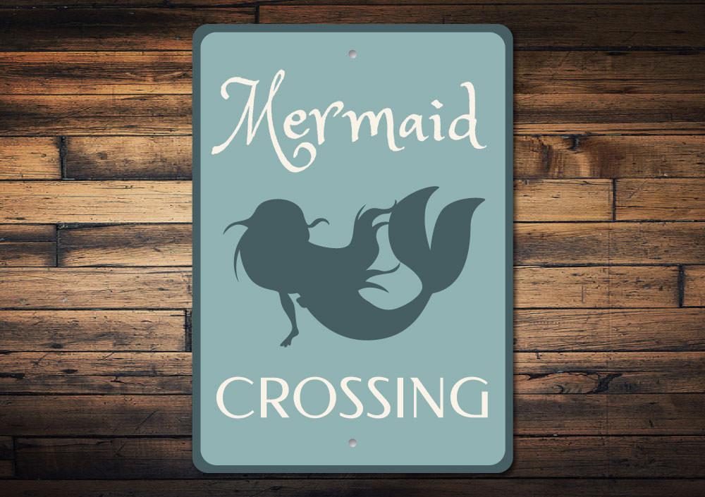 A beautifully crafted Mermaid Sign made from high-quality aluminum, featuring vibrant colors and customizable text, perfect for coastal decor.