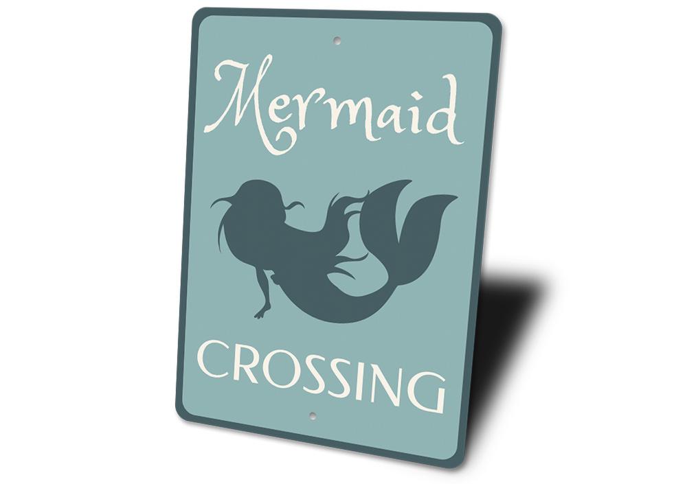 A beautifully crafted Mermaid Sign made from high-quality aluminum, featuring vibrant colors and customizable text, perfect for coastal decor.