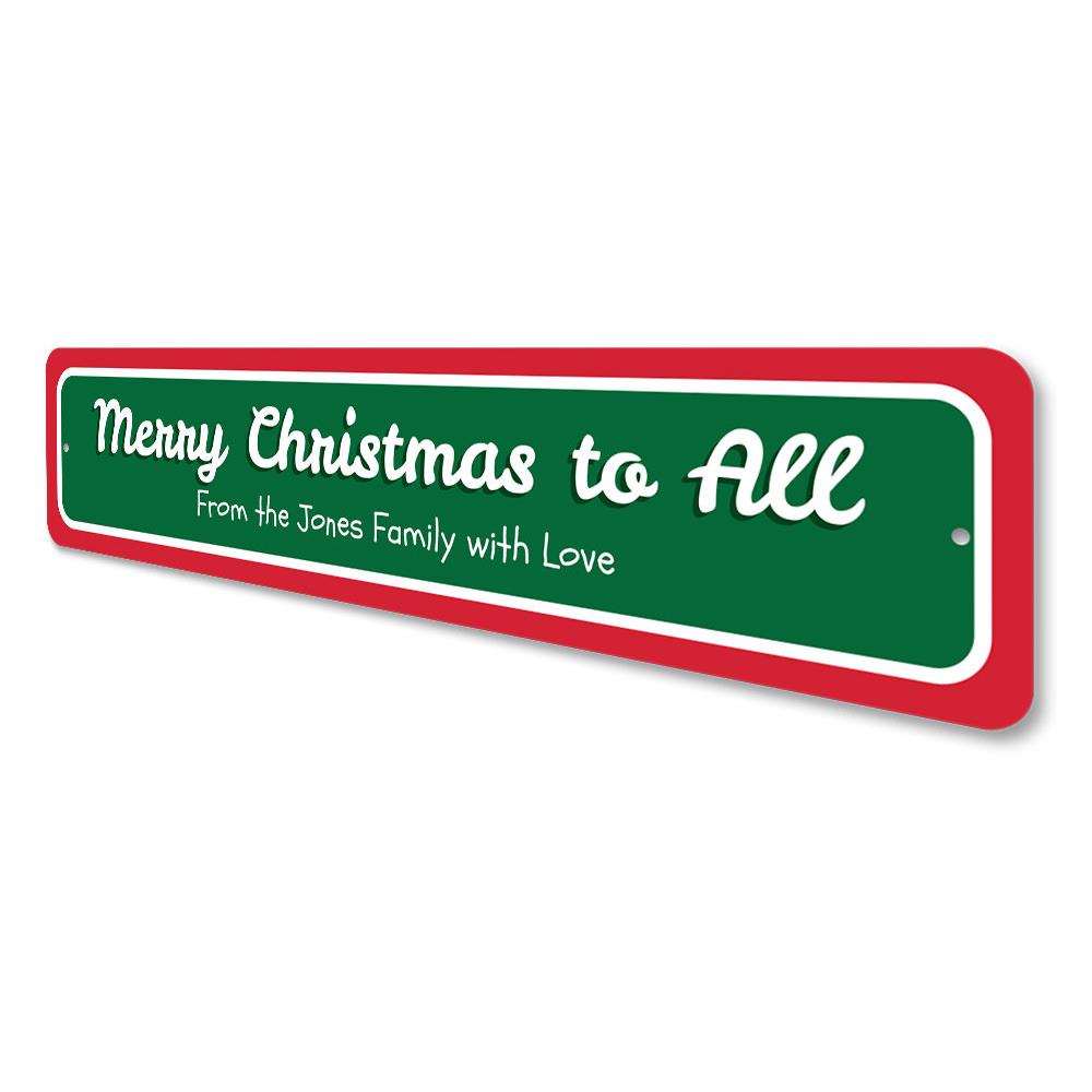 Merry Christmas to All Sign made of aluminum, featuring festive design and customizable text options, perfect for holiday decor.