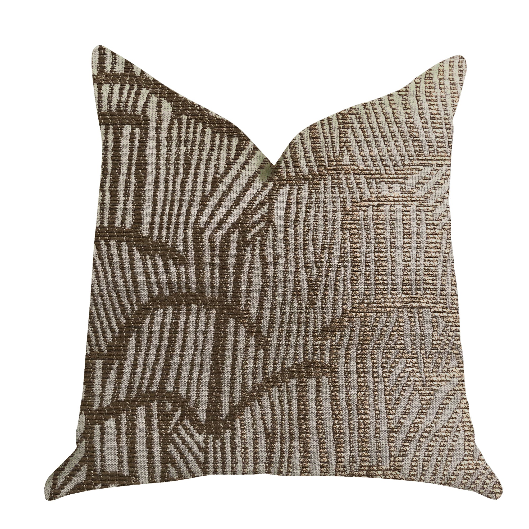 Metallic bronze luxury throw pillow with double-sided design and invisible zipper, showcasing elegant fabric blend.