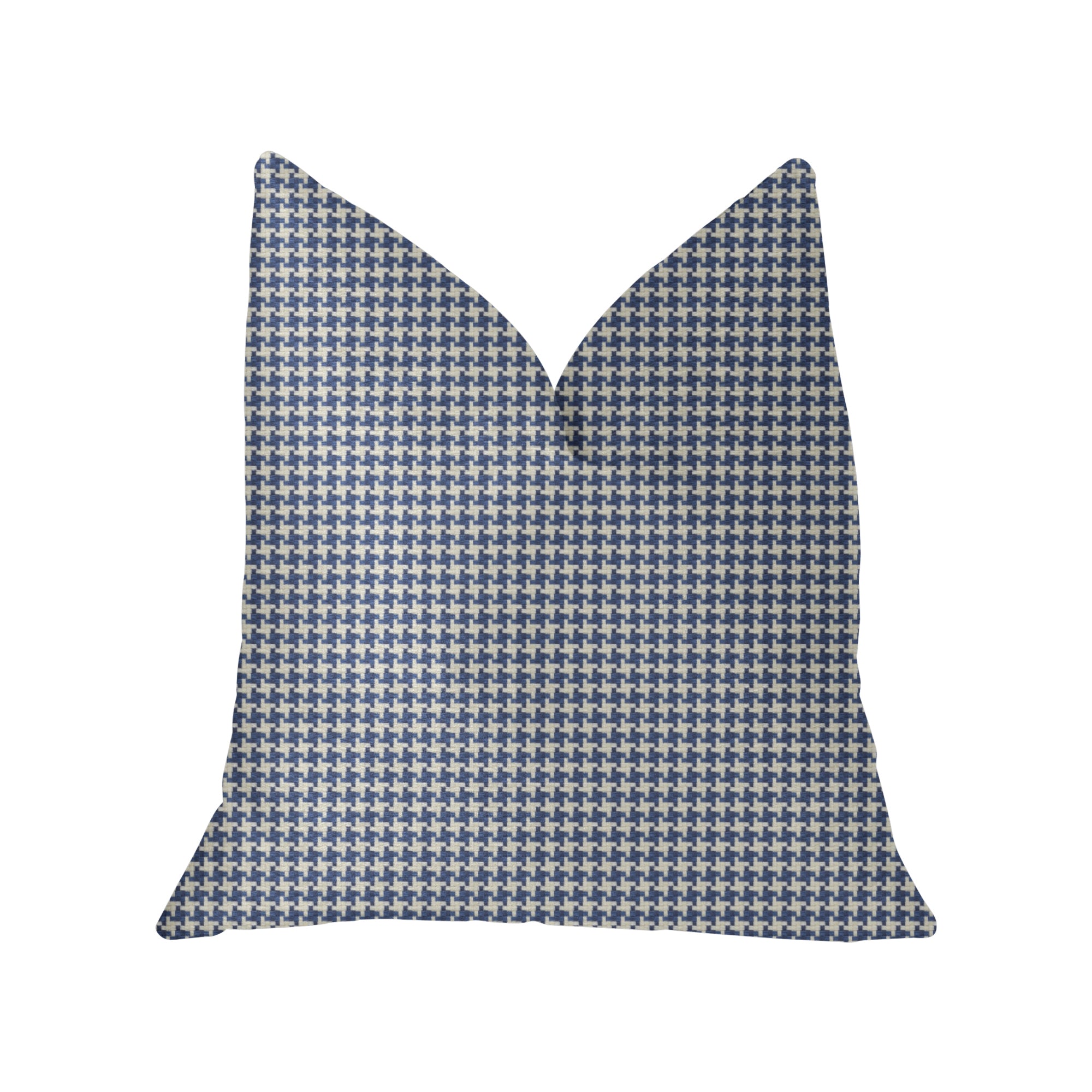 Mezmerize Blue, Beige and Black Luxury Throw Pillow showcasing a checkered pattern with an invisible zipper, handmade in the USA.