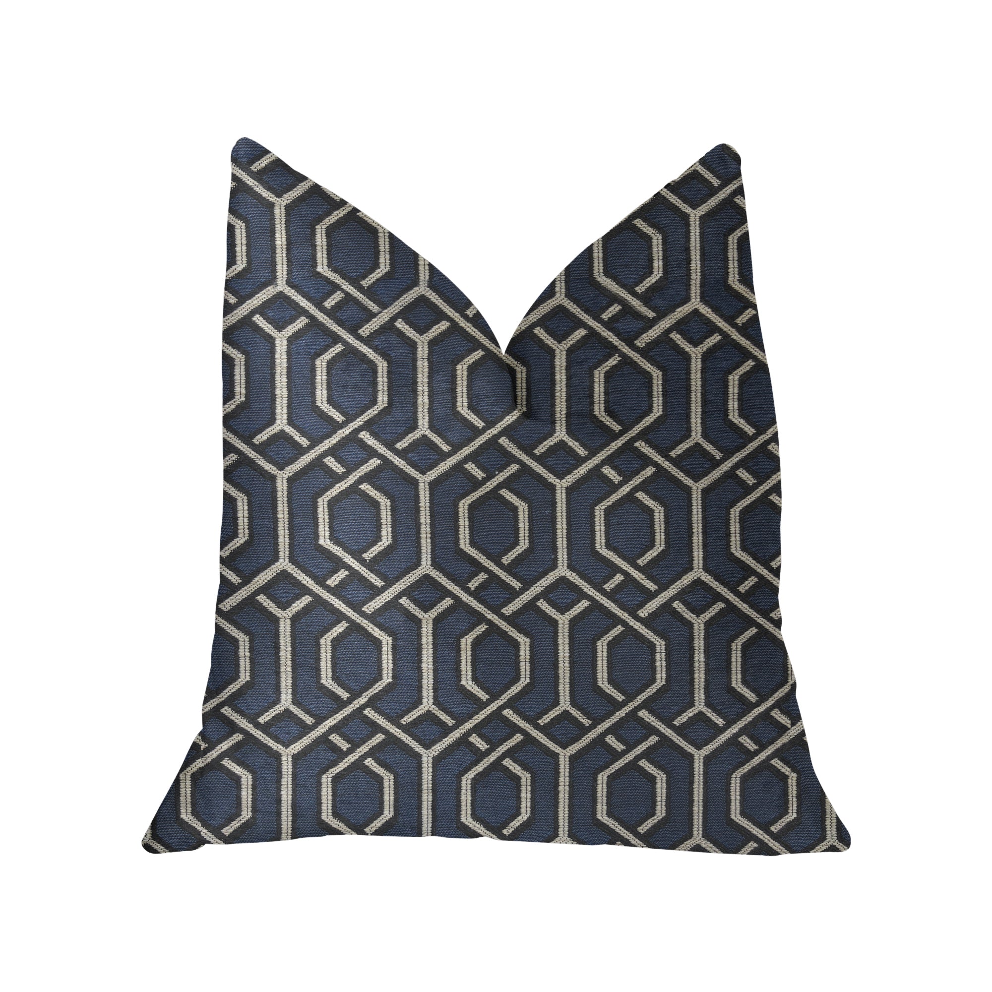 Midnight Padlock Blue, Black and Beige Luxury Throw Pillow featuring a geometric design with an invisible zipper and plush filling.