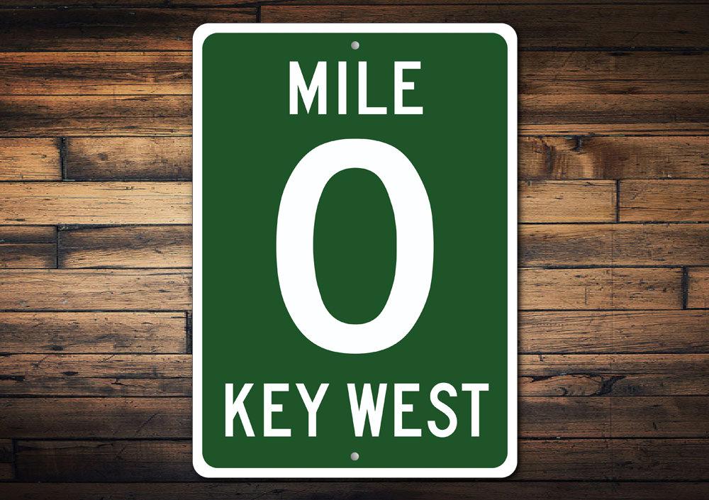 Mile 0 Sign made of high-quality aluminum, featuring customizable text and pre-drilled holes for easy mounting.